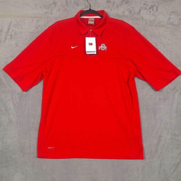 Vintage Y2K Ohio State Buckeyes Nike Dri Fit Mens Medium Polo Shirt Red NWT - Picture 1 of 8